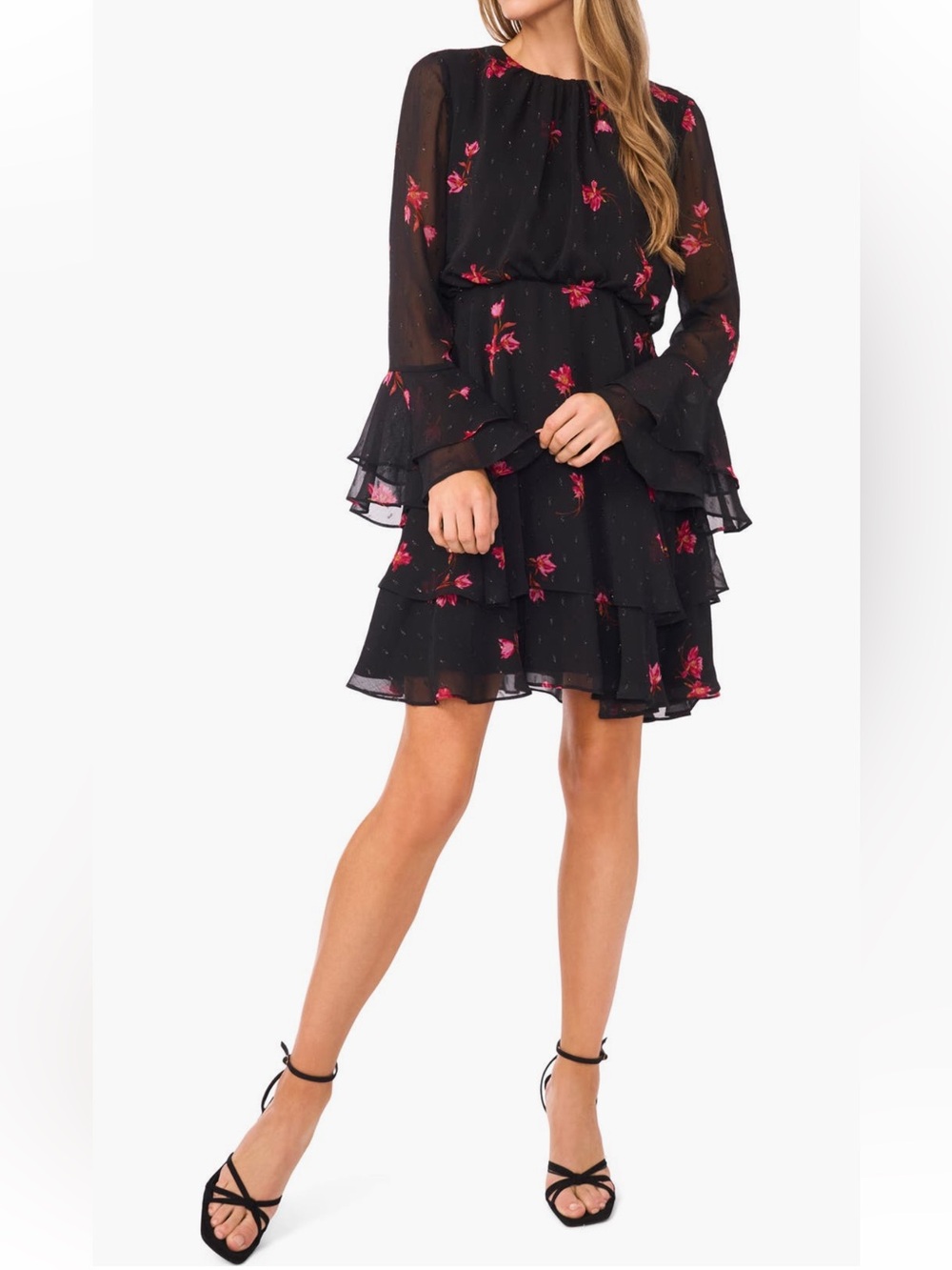 ‼️NEW Cece Floral Ruffle Long Sleeves Chiffon Mini Dress